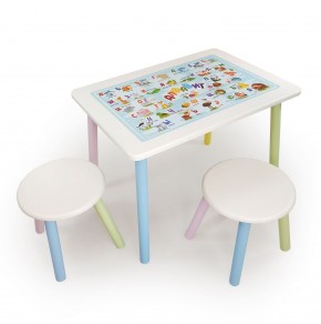 Детский комплект стол и два табурета круглых с накладкой Алфавит (Белый, Белый, Цветной) в Ишиме - ishim.ok-mebel.com | фото 2
