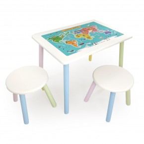 Детский комплект стол и два табурета круглых с накладкой Детский мир (Белый, Белый, Цветной) в Ишиме - ishim.ok-mebel.com | фото