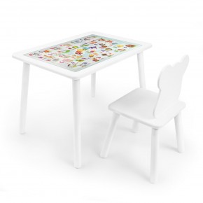 Детский комплект стол и стул Мишка Rolti Baby с накладкой Алфавит (белая столешница/белое сиденье/белые ножки) в Ишиме - ishim.ok-mebel.com | фото