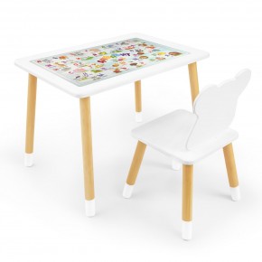 Детский комплект стол и стул Мишка Rolti Baby с накладкой Алфавит (белая столешница/белое сиденье/береза ножки) в Ишиме - ishim.ok-mebel.com | фото 1
