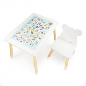 Детский комплект стол и стул Мишка Rolti Baby с накладкой Алфавит (белая столешница/белое сиденье/береза ножки) в Ишиме - ishim.ok-mebel.com | фото 2