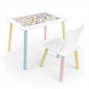 Детский комплект стол и стул Мишка Rolti Baby с накладкой Алфавит (белая столешница/белое сиденье/цветные ножки) в Ишиме - ishim.ok-mebel.com | фото 1