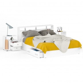 Камелия Кровать с ящиками 1600 + две тумбы, цвет белый, ШхГхВ 276х217х78,2 см., сп.м. 1600х2000 мм., без матраса, основание есть в Ишиме - ishim.ok-mebel.com | фото 1