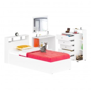 Камелия спальня № 7 Кровать 900 + Стол косметический + Зеркало + Комод, цвет белый, сп.м. 900х2000 мм., б/м, основание есть в Ишиме - ishim.ok-mebel.com | фото 3