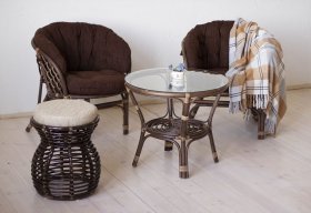 Комплект Багама дуэт, подушки коричневые полные твил (Орех матовый) стол круглый в Ишиме - ishim.ok-mebel.com | фото 2