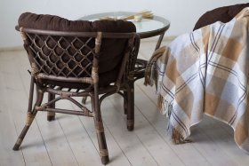 Комплект Багама дуэт, подушки коричневые полные твил (Орех матовый) стол круглый в Ишиме - ishim.ok-mebel.com | фото 3
