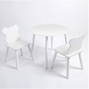 Комплект детский стол КРУГЛЫЙ и два стула МИШКА ROLTI Baby (белая столешница/белое сиденье/белые ножки) в Ишиме - ishim.ok-mebel.com | фото