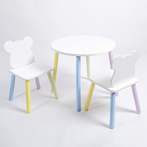 Комплект детский стол КРУГЛЫЙ и два стула МИШКА ROLTI Baby (белая столешница/белое сиденье/цветные ножки) в Ишиме - ishim.ok-mebel.com | фото