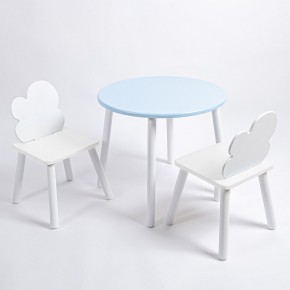 Комплект детский стол КРУГЛЫЙ и два стула ОБЛАЧКО ROLTI Baby (голубая столешница/белое сиденье/белые ножки) в Ишиме - ishim.ok-mebel.com | фото
