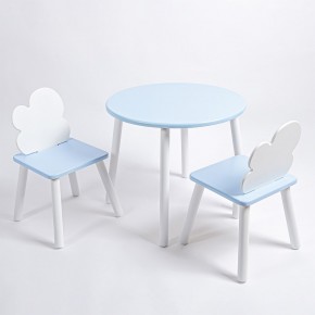 Комплект детский стол КРУГЛЫЙ и два стула ОБЛАЧКО ROLTI Baby (голубая столешница/голубое сиденье/белые ножки) в Ишиме - ishim.ok-mebel.com | фото