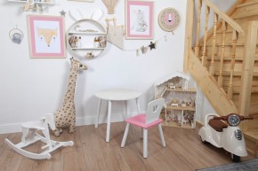 Комплект детский стол КРУГЛЫЙ и стул КОРОНА ROLTI Baby (белая столешница/розовое сиденье/белые ножки) в Ишиме - ishim.ok-mebel.com | фото 1