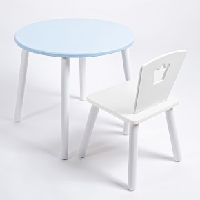Комплект детский стол КРУГЛЫЙ и стул КОРОНА ROLTI Baby (голубая столешница/белое сиденье/белые ножки) в Ишиме - ishim.ok-mebel.com | фото