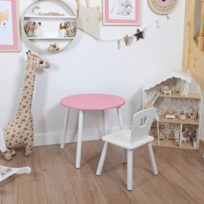 Комплект детский стол КРУГЛЫЙ и стул КОРОНА ROLTI Baby (розовая столешница/белое сиденье/белые ножки) в Ишиме - ishim.ok-mebel.com | фото