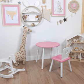 Комплект детский стол КРУГЛЫЙ и стул КОРОНА ROLTI Baby (розовая столешница/розовое сиденье/белые ножки) в Ишиме - ishim.ok-mebel.com | фото