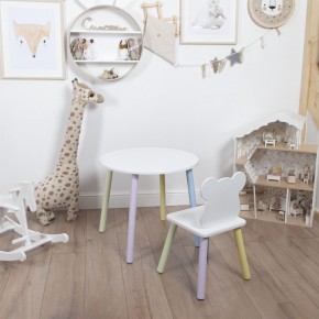 Комплект детский стол КРУГЛЫЙ и стул МИШКА ROLTI Baby (белая столешница/белое сиденье/цветные ножки) в Ишиме - ishim.ok-mebel.com | фото 1