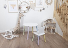 Комплект детский стол КРУГЛЫЙ и стул МИШКА ROLTI Baby (белая столешница/белое сиденье/цветные ножки) в Ишиме - ishim.ok-mebel.com | фото 3