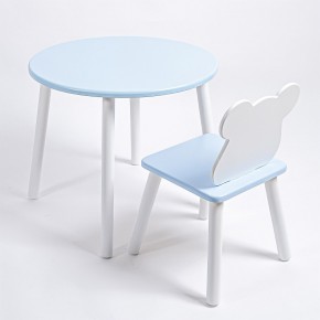 Комплект детский стол КРУГЛЫЙ и стул МИШКА ROLTI Baby (голубая столешница/голубое сиденье/белые ножки) в Ишиме - ishim.ok-mebel.com | фото