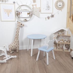 Комплект детский стол КРУГЛЫЙ и стул МИШКА ROLTI Baby (голубая столешница/голубое сиденье/белые ножки) в Ишиме - ishim.ok-mebel.com | фото 2