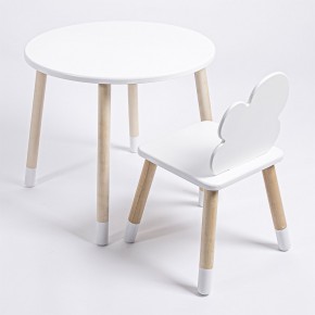 Комплект детский стол КРУГЛЫЙ и стул ОБЛАЧКО ROLTI Baby (белая столешница/белое сиденье/береза ножки) в Ишиме - ishim.ok-mebel.com | фото