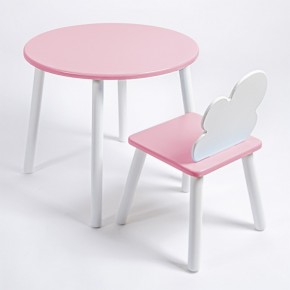 Комплект детский стол КРУГЛЫЙ и стул ОБЛАЧКО ROLTI Baby (розовая столешница/розовое сиденье/белые ножки) в Ишиме - ishim.ok-mebel.com | фото 1