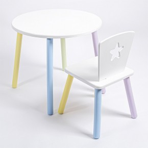 Комплект детский стол КРУГЛЫЙ и стул ЗВЕЗДА ROLTI Baby (белая столешница/белое сиденье/цветные ножки) в Ишиме - ishim.ok-mebel.com | фото 1
