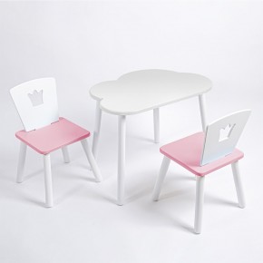 Комплект детский стол ОБЛАЧКО и два стула КОРОНА ROLTI Baby (белая столешница/розовое сиденье/белые ножки) в Ишиме - ishim.ok-mebel.com | фото