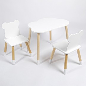 Комплект детский стол ОБЛАЧКО и два стула МИШКА  ROLTI Baby (белая столешница/белое сиденье/береза ножки) в Ишиме - ishim.ok-mebel.com | фото