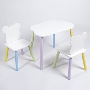 Комплект детский стол ОБЛАЧКО и два стула МИШКА ROLTI Baby (белая столешница/белое сиденье/цветные ножки) в Ишиме - ishim.ok-mebel.com | фото