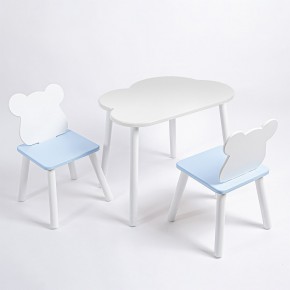 Комплект детский стол ОБЛАЧКО и два стула МИШКА ROLTI Baby (белая столешница/голубое сиденье/белые ножки) в Ишиме - ishim.ok-mebel.com | фото