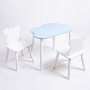 Комплект детский стол ОБЛАЧКО и два стула МИШКА ROLTI Baby (голубая столешница/белое сиденье/белые ножки) в Ишиме - ishim.ok-mebel.com | фото 1