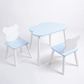 Комплект детский стол ОБЛАЧКО и два стула МИШКА ROLTI Baby (голубая столешница/голубое сиденье/белые ножки) в Ишиме - ishim.ok-mebel.com | фото