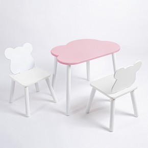 Комплект детский стол ОБЛАЧКО и два стула МИШКА ROLTI Baby (розовый столешница/белое сиденье/белые ножки) в Ишиме - ishim.ok-mebel.com | фото