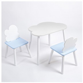 Комплект детский стол ОБЛАЧКО и два стула ОБЛАЧКО ROLTI Baby (белая столешница/голубое сиденье/белые ножки) в Ишиме - ishim.ok-mebel.com | фото