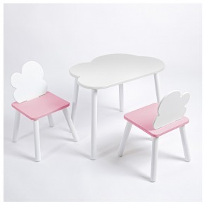 Комплект детский стол ОБЛАЧКО и два стула ОБЛАЧКО ROLTI Baby (белая столешница/розовый сиденье/белые ножки) в Ишиме - ishim.ok-mebel.com | фото
