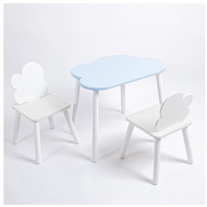 Комплект детский стол ОБЛАЧКО и два стула ОБЛАЧКО ROLTI Baby (голубая столешница/белое сиденье/белые ножки) в Ишиме - ishim.ok-mebel.com | фото