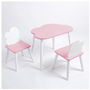 Комплект детский стол ОБЛАЧКО и два стула ОБЛАЧКО ROLTI Baby (розовая столешница/розовое сиденье/белые ножки) в Ишиме - ishim.ok-mebel.com | фото 1