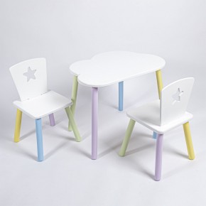 Комплект детский стол ОБЛАЧКО и два стула ЗВЕЗДА ROLTI Baby (белая столешница/белое сиденье/цветные ножки) в Ишиме - ishim.ok-mebel.com | фото