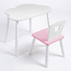 Комплект детский стол ОБЛАЧКО и стул КОРОНА ROLTI Baby (белая столешница/розовое сиденье/белые ножки) в Ишиме - ishim.ok-mebel.com | фото
