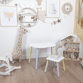 Комплект детский стол ОБЛАЧКО и стул МИШКА ROLTI Baby (белая столешница/белое сиденье/цветные ножки) в Ишиме - ishim.ok-mebel.com | фото 1