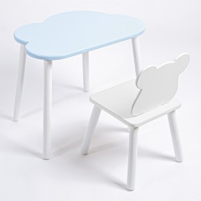 Комплект детский стол ОБЛАЧКО и стул МИШКА ROLTI Baby (голубая столешница/белое сиденье/белые ножки) в Ишиме - ishim.ok-mebel.com | фото
