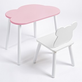 Комплект детский стол ОБЛАЧКО и стул МИШКА ROLTI Baby (розовая столешница/белое сиденье/белые ножки) в Ишиме - ishim.ok-mebel.com | фото 1