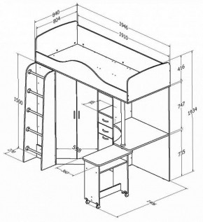 Кровать-чердак "Теремок-1" Дуб молочный/Голубой в Ишиме - ishim.ok-mebel.com | фото 2