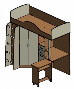 Кровать-чердак "Теремок-1" Дуб молочный/Орех в Ишиме - ishim.ok-mebel.com | фото 3