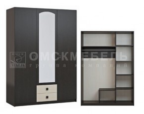 Шкаф 3-х дверный с 2 ящиками с зеркалом Шк51 МС Люсси (венге/дуб девон) в Ишиме - ishim.ok-mebel.com | фото