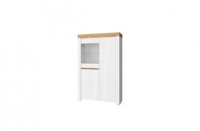 Шкаф с витриной 1V2D, TAURUS, цвет белый/дуб вотан в Ишиме - ishim.ok-mebel.com | фото 1