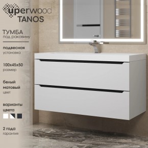 Тумба под раковину Uperwood Tanos 100 см, подвесная, белая/графит в Ишиме - ishim.ok-mebel.com | фото 3